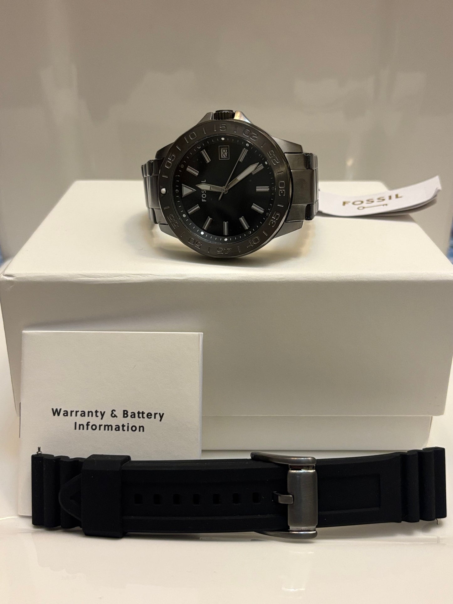 Fossil Bannon BQ2785SET Watch + Extra Strap Box Set — Smoke Stainless — Free Shipping