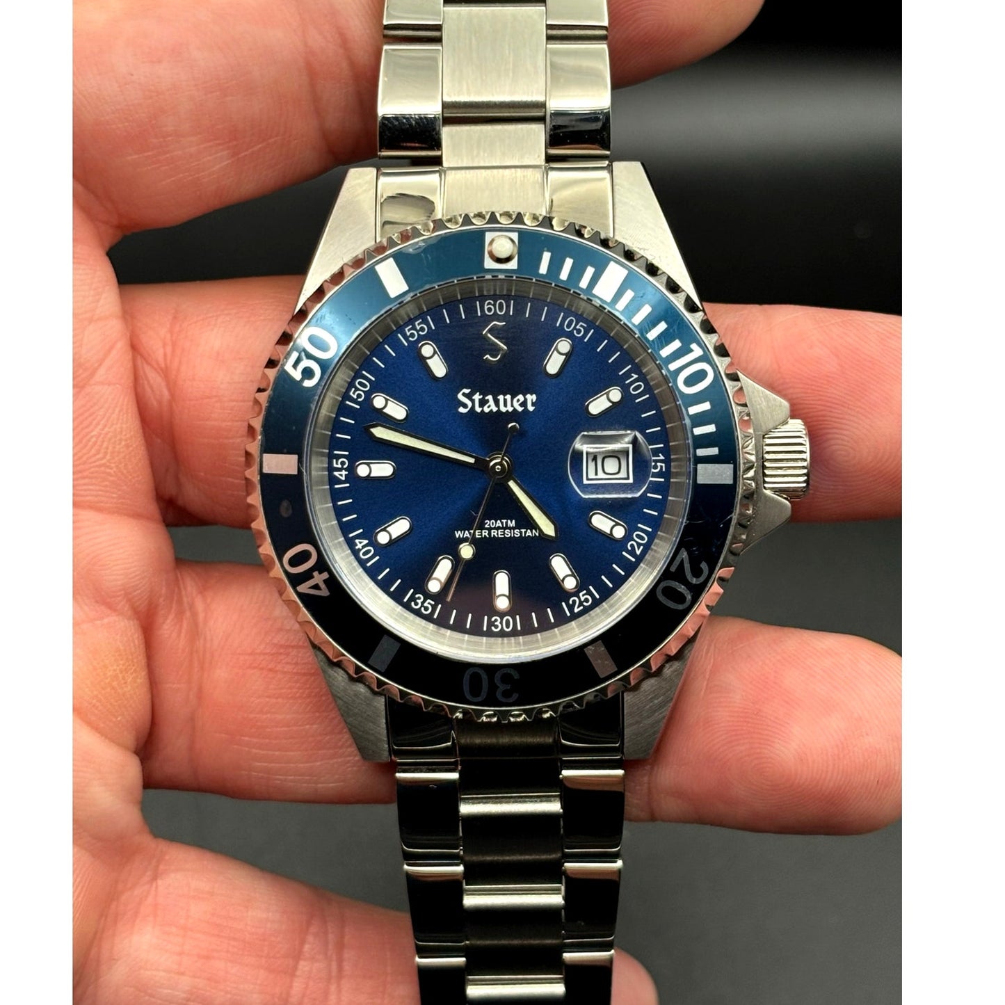 Stauer 29221 Excursion Dive Blue Dial 20 ATM Stainless Steel Date Men's Watch