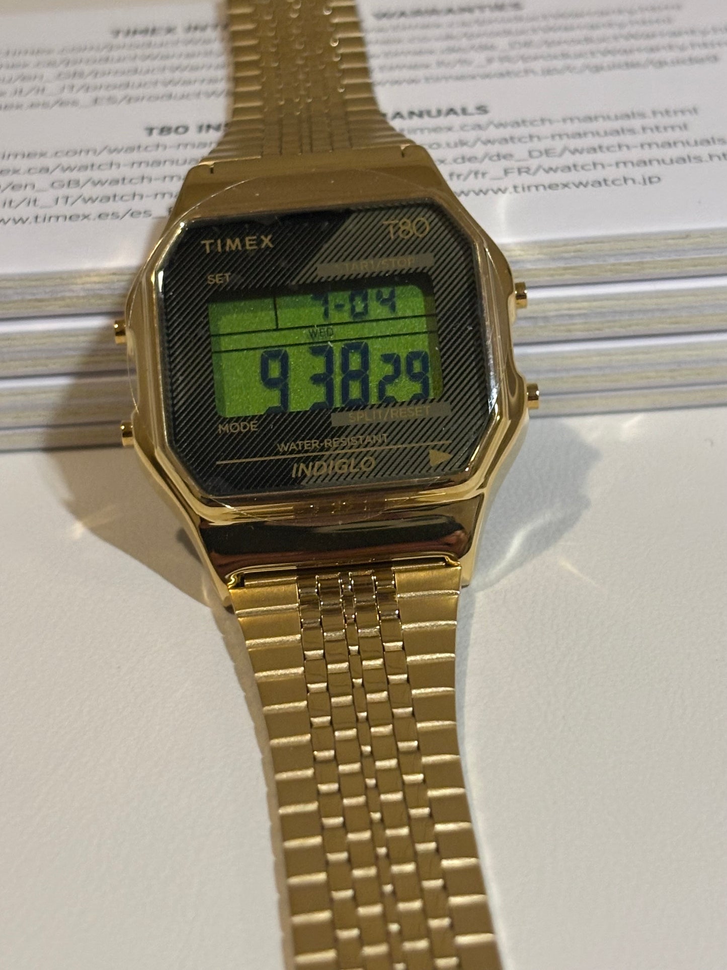 Timex T80 Retro Digital Watch – Gold-Tone Stainless Steel Bracelet – Model TW2V18900 YB – Brand New