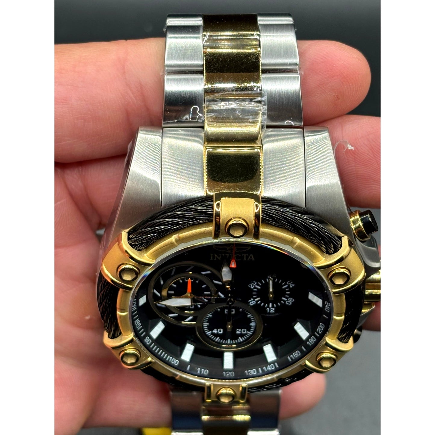 Invicta 48868 Bolt Ace Men’s Chronograph Two-Tone 52mm Black Dial Watch NIBWT
