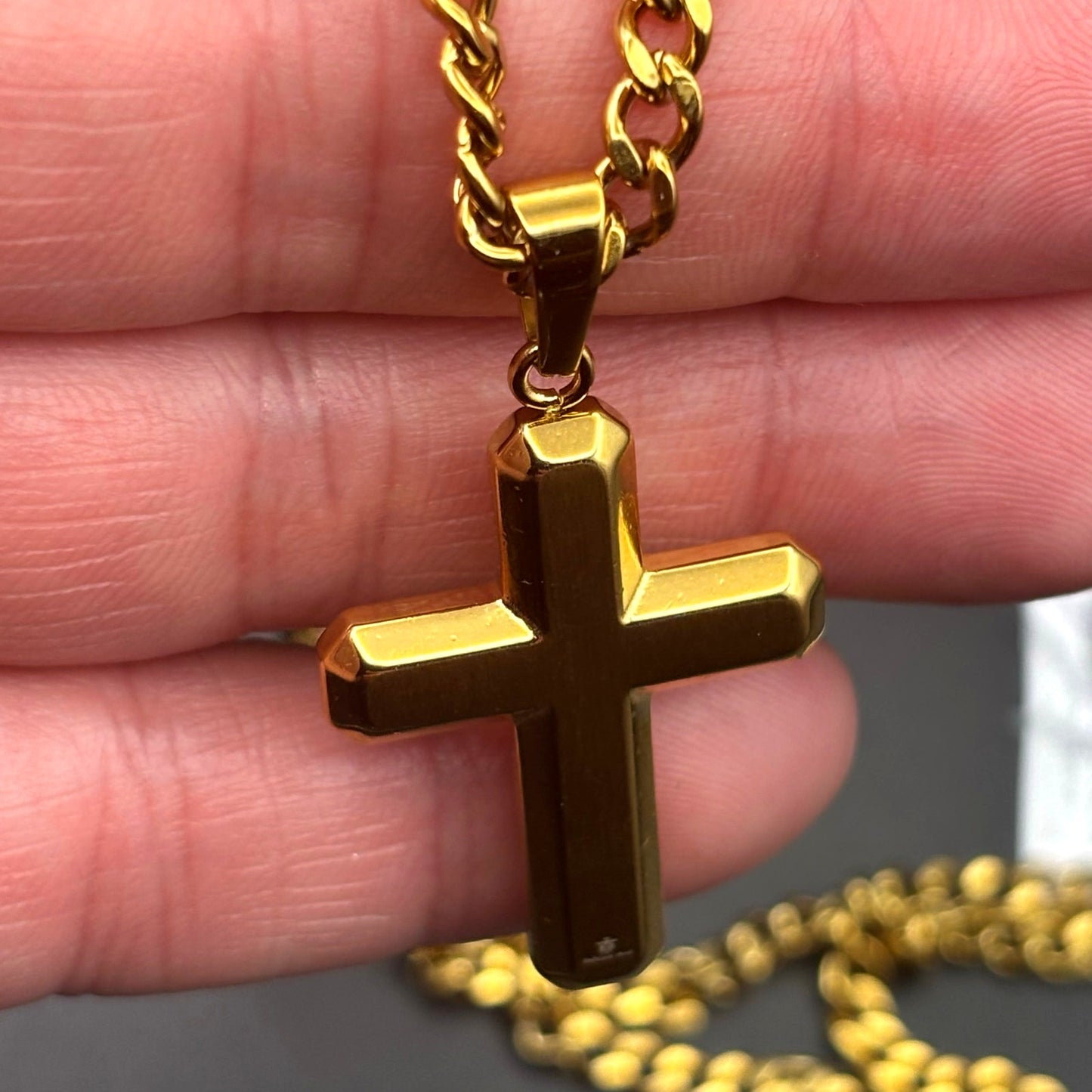 Blackjack BJP176G Mens Gold Stainless Steel Cross Pendant Necklace With CZ NIBWT
