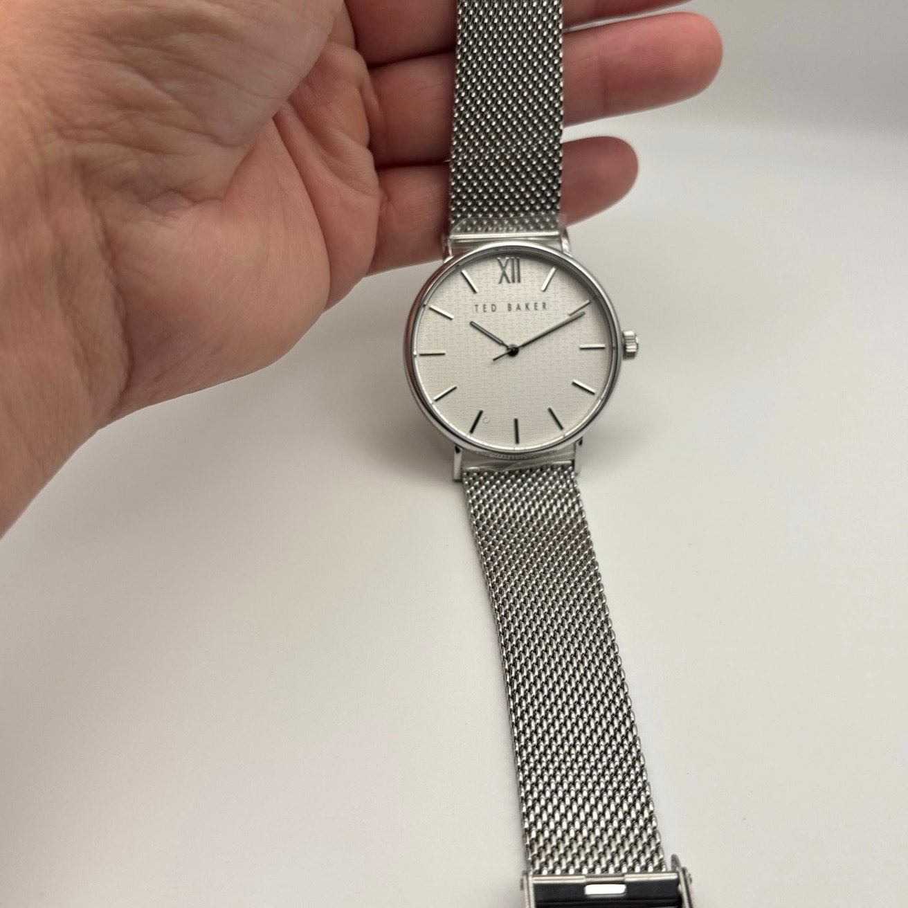 Ted Baker Phylipa BKPPGS217 Mens 43mm Silver Mesh White Dial Quartz. NIBWT