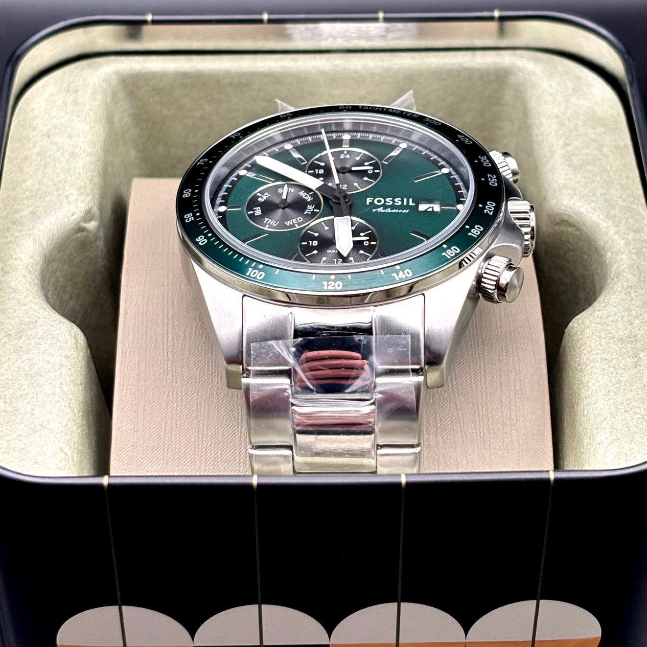 Fossil Autocross BQ2878 Mens Multifunction Green Sunray Dial Watch NIBWT