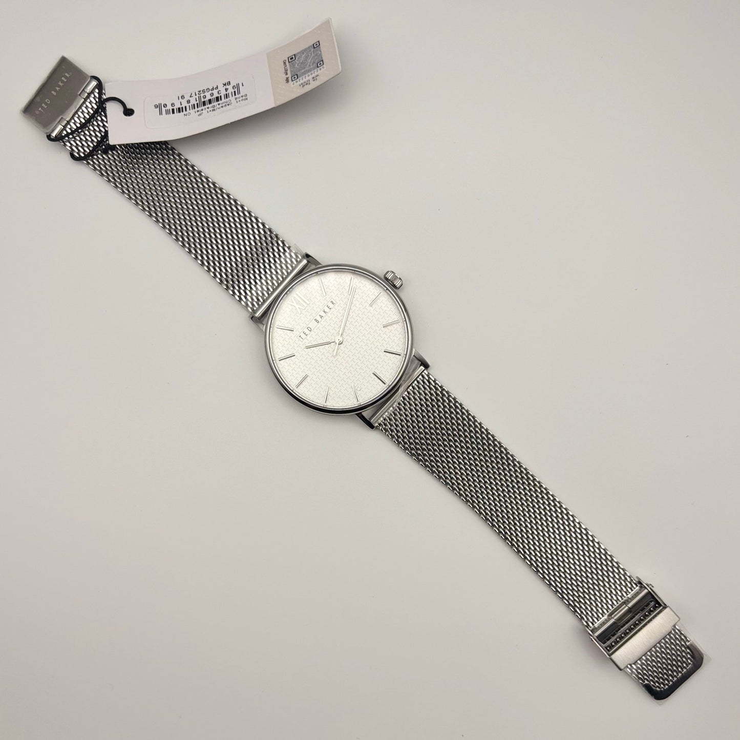 Ted Baker Phylipa BKPPGS217 Mens 43mm Silver Mesh White Dial Quartz. NIBWT