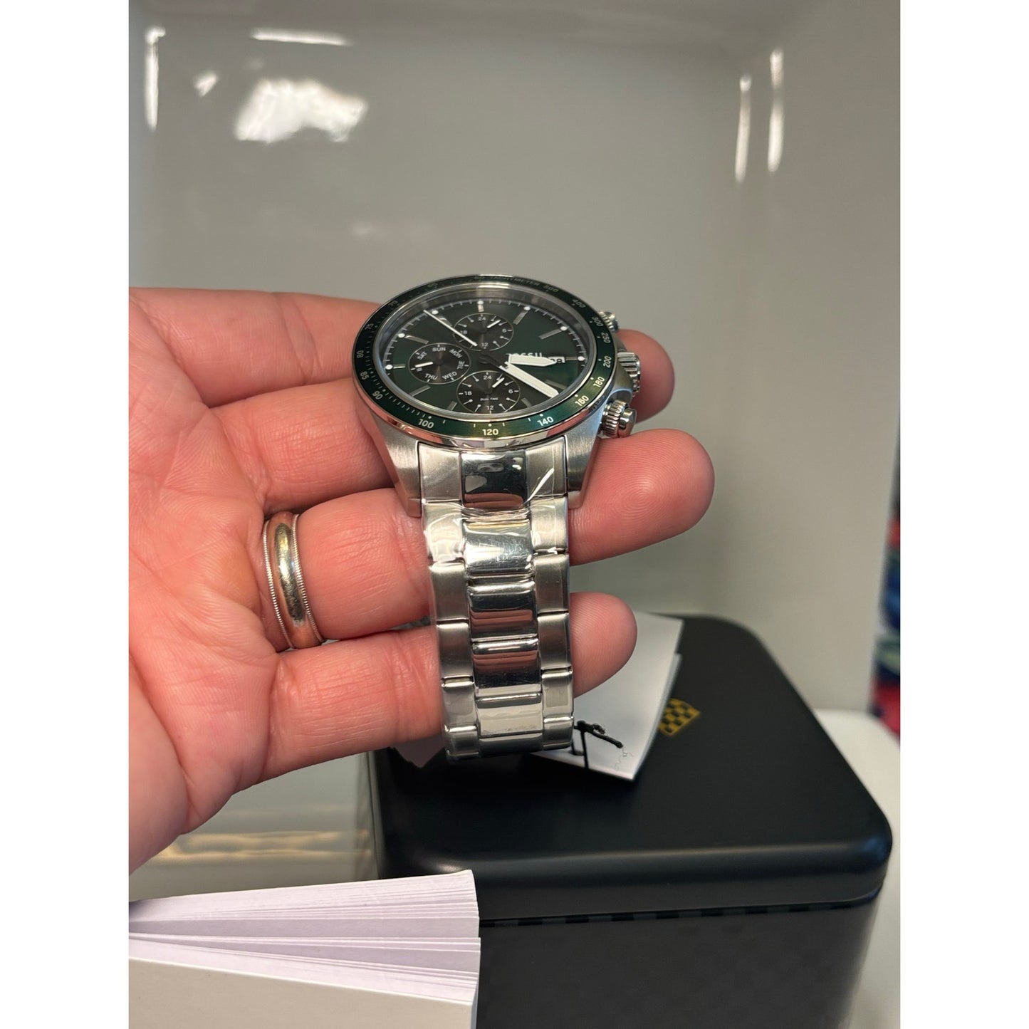 Fossil Men’s Watch Autocross BQ2878 – Green Sunray Dial, Stainless Bracelet, 42 mm
