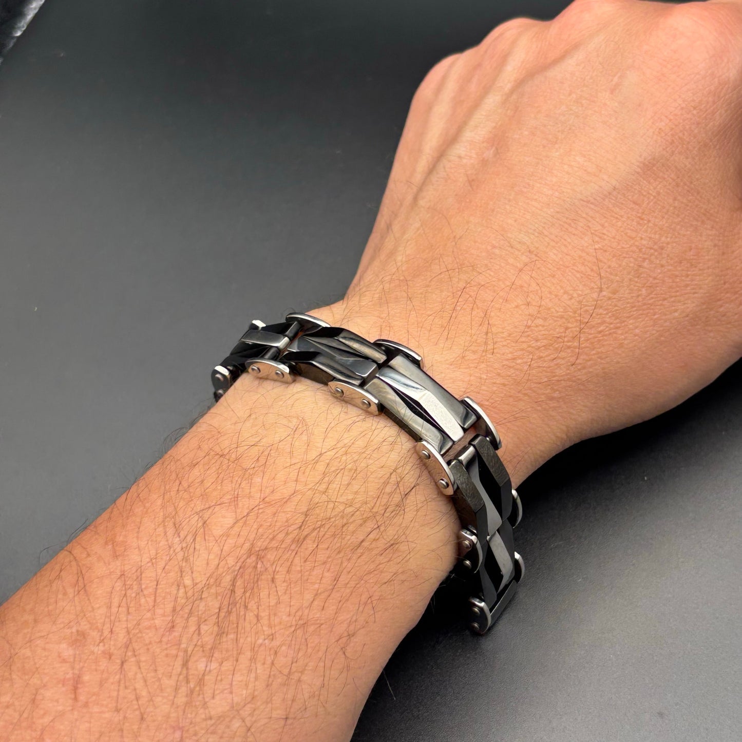 Mason Parker Mens TwoTone Stainless Steel Link Bracelet Gunmetal & Silver Finish