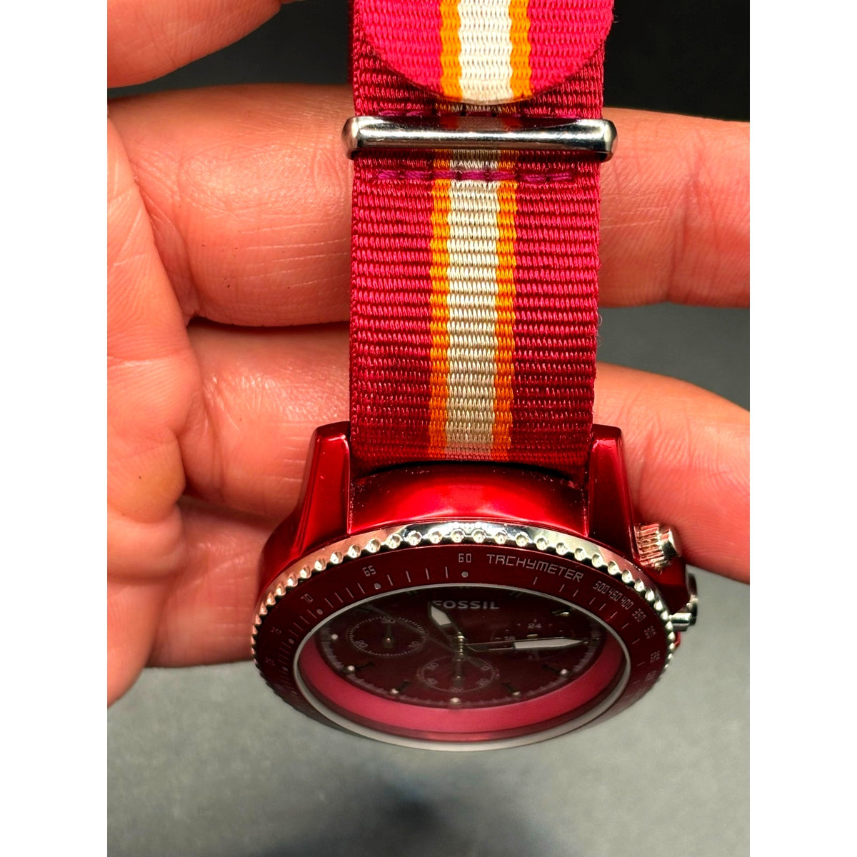 Fossil Stella CH2768 Red Chronograph 42mm Quartz NATO-Style Strap Women’s Watch