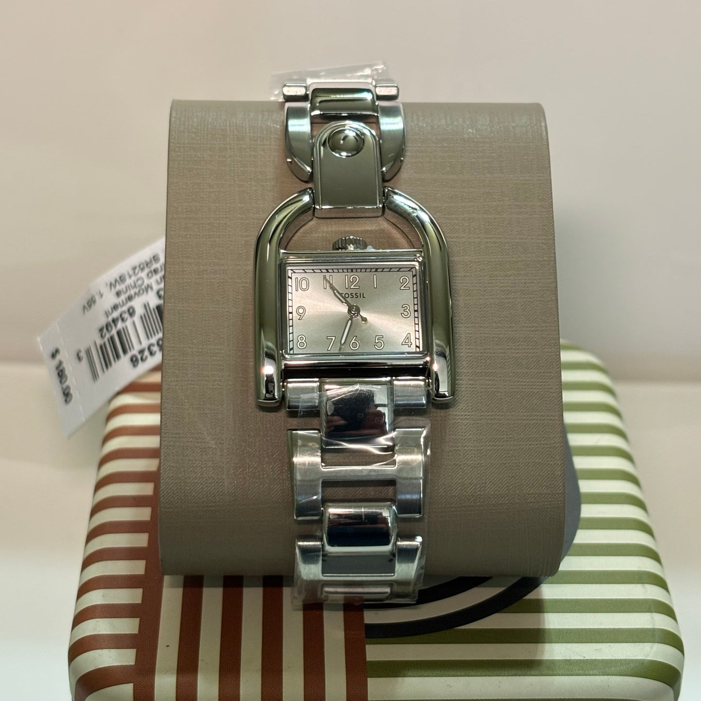 Fossil Harwell ES5326 Womens Quartz Watch 28mm Rectangular Stainless Steel Bracelet Silver Dial 3ATM Water Resistant
