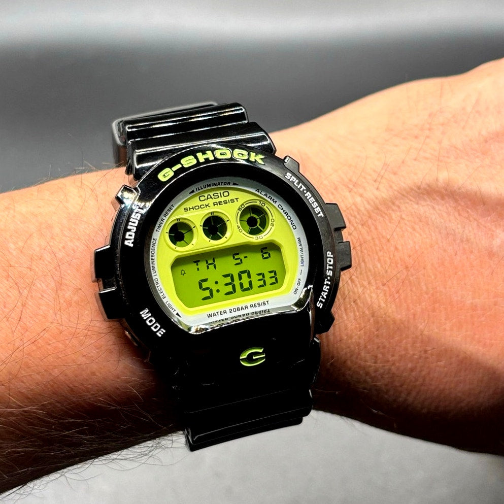 Casio G-Shock DW6900RCS-1 Lime Green Glossy Black Digital Men's Watch NIB