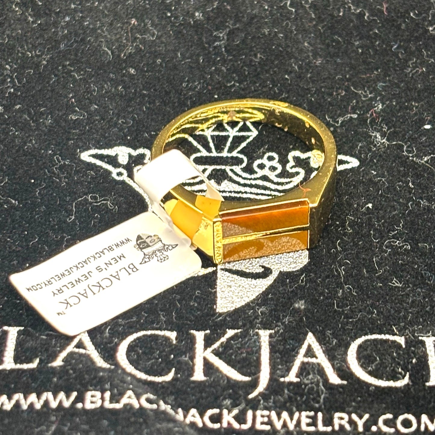 Blackjack BJZ77GTE Men’s Gold Stainless Steel Tiger Eye Bar Ring SZ # 11 NIBWT