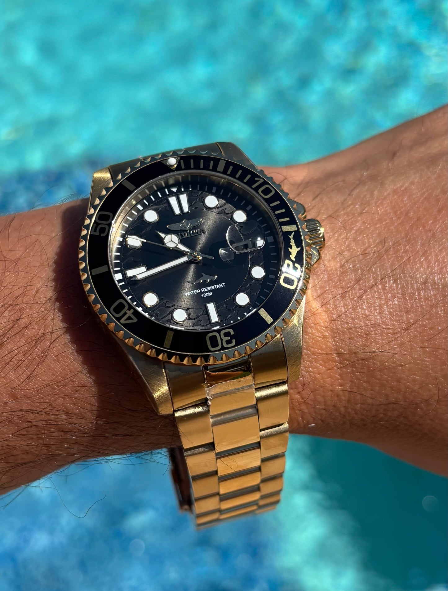 Invicta Pro Diver Men’s Watch – 43mm, Gold-Tone Stainless Steel, Black Dial (30026)