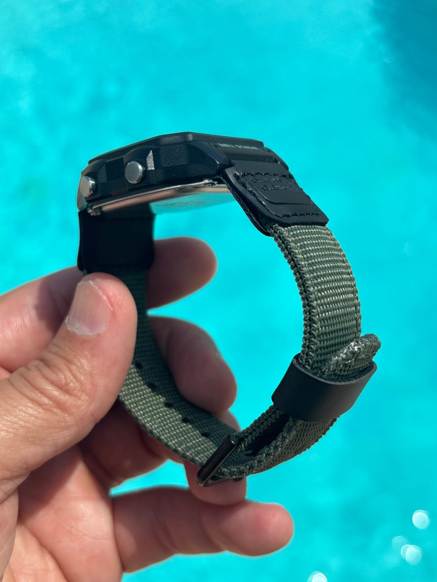 Modded Casio AE1200WH-1A “Cigar Edition” – Green Nylon Strap, Two-Tone Gel Filter & Handmade Emblem