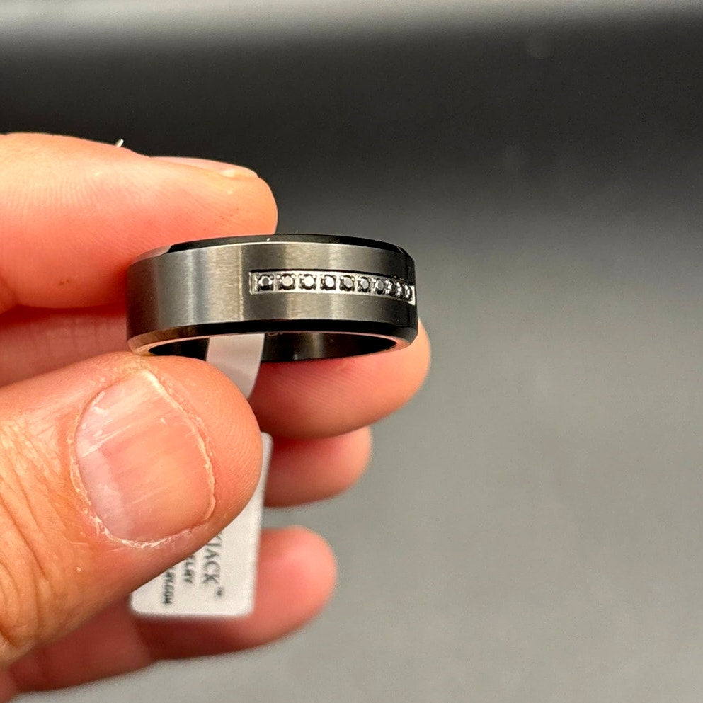 Blackjack BJR55B Men’s Black Stainless Steel Ring with Black CZ Stones SZ12