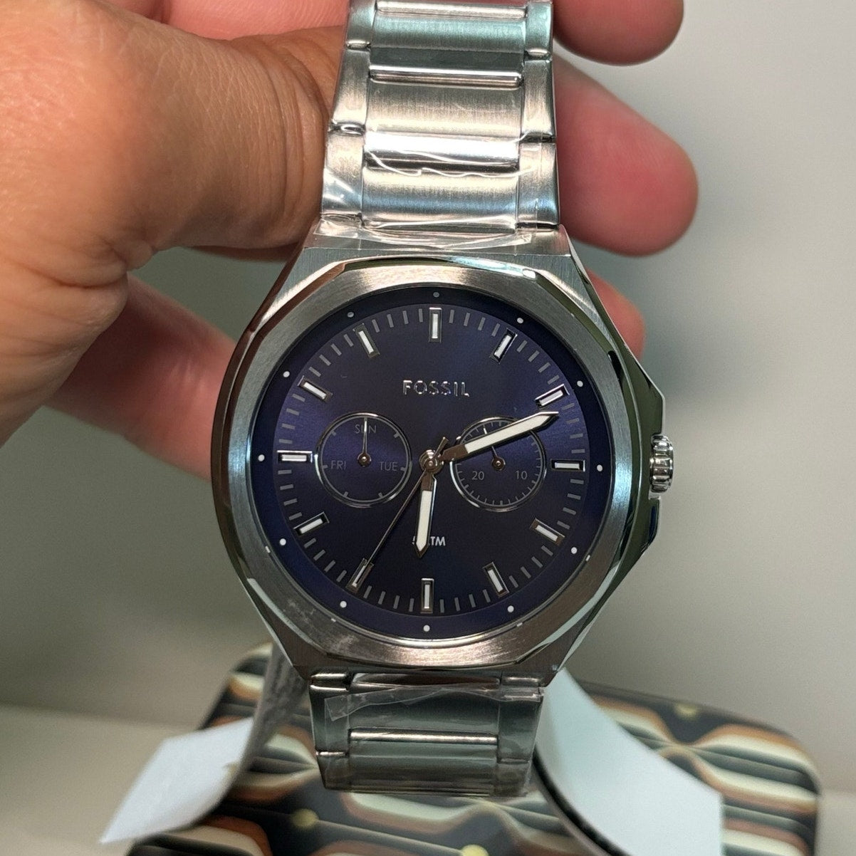 Fossil Evanston BQ2610 Mens Multifunction Quartz Watch 45mm Stainless Steel Bracelet Blue Sunray Dial 5ATM Water Resistant
