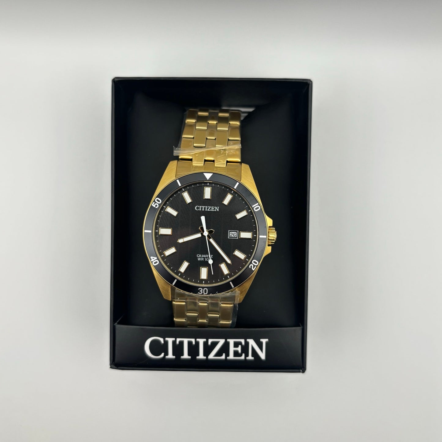 Citizen BI5052-59E Mens 42mm Gold Tone Stainless Steel Black Dial Quartz NIBWT
