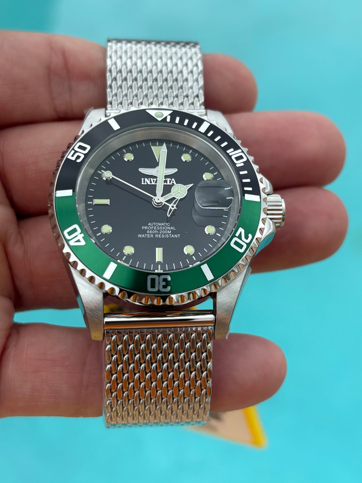 Invicta Pro Diver 48072 “Sprite” — Automatic 40mm Diver • Exhibition Back • 200M WR • Stainless Steel • Free Shipping