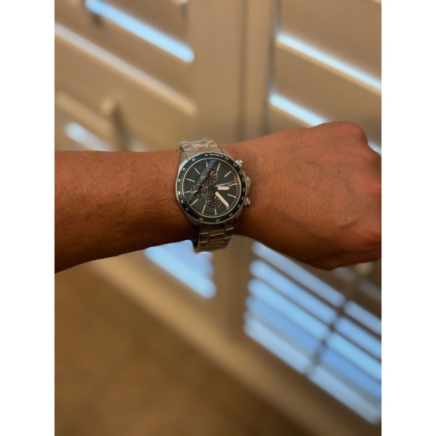 Fossil Men’s Watch Autocross BQ2878 – Green Sunray Dial, Stainless Bracelet, 42 mm