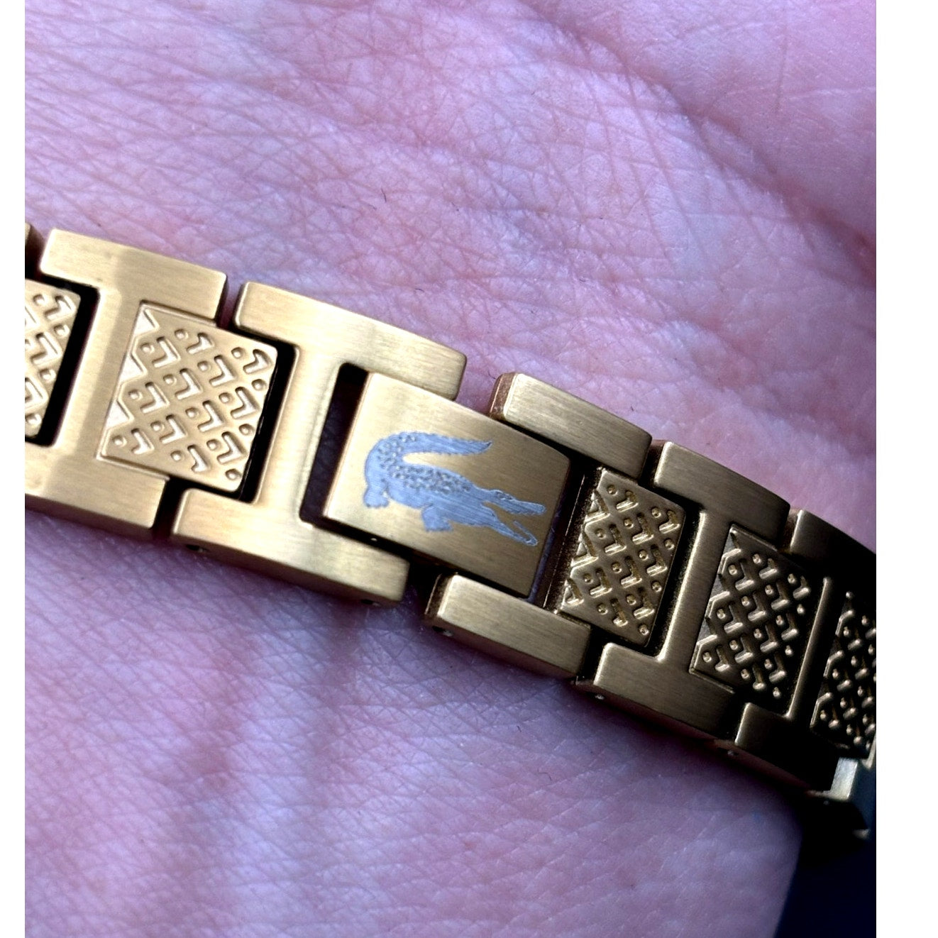 Lacoste Men's Metropole Ion Plated Gold Tone Stainless Steel H-Link Bracelet NIB