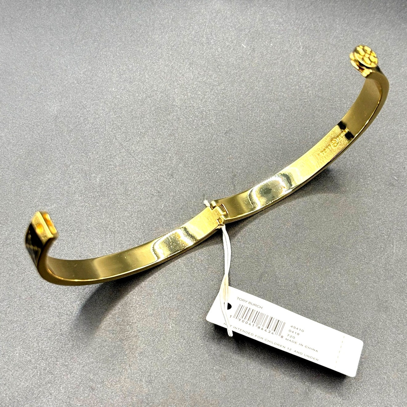 Tory Burch Icon Double T Black Gold Tone Hinged Women’s Bracelet NWT