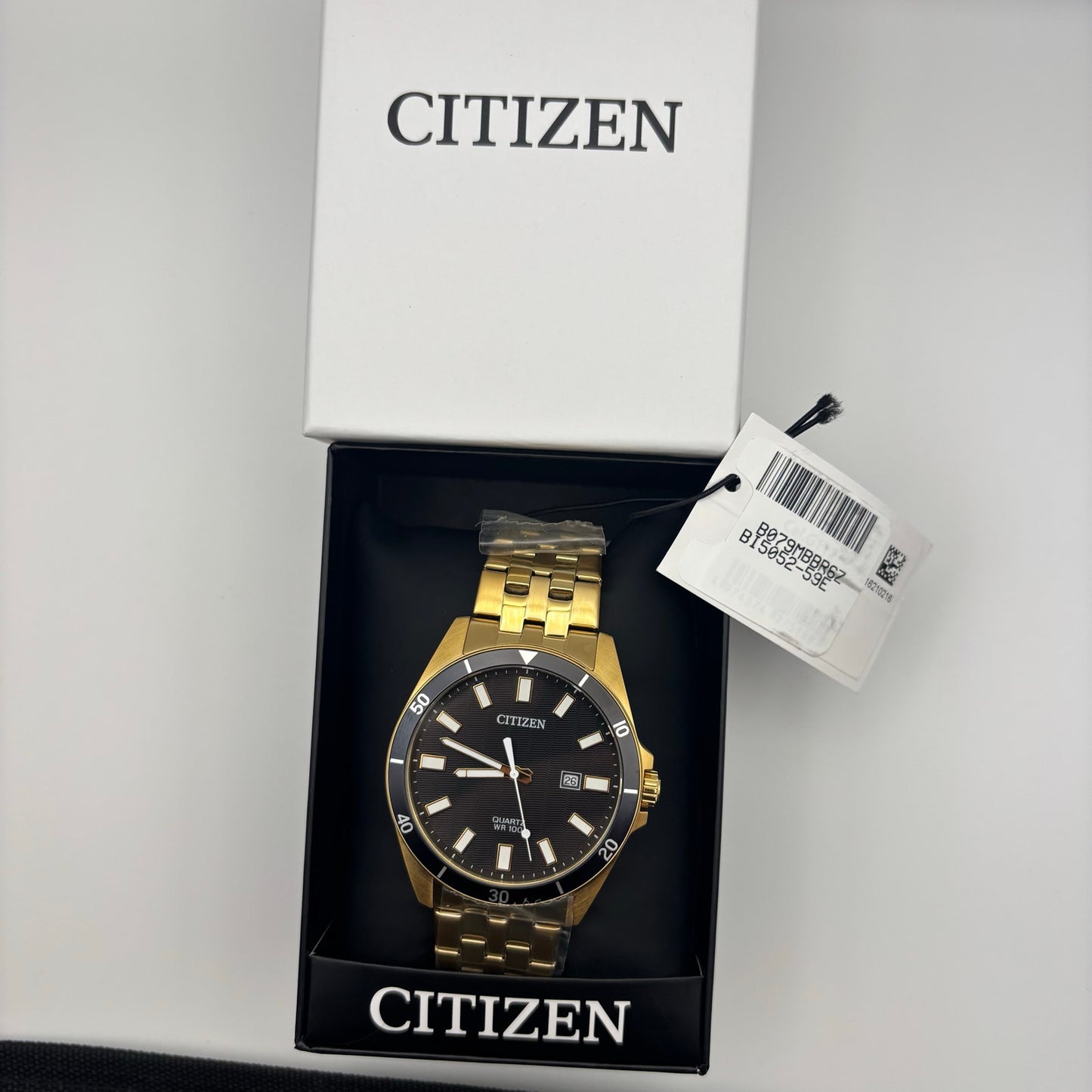 Citizen BI5052-59E Mens 42mm Gold Tone Stainless Steel Black Dial Quartz NIBWT
