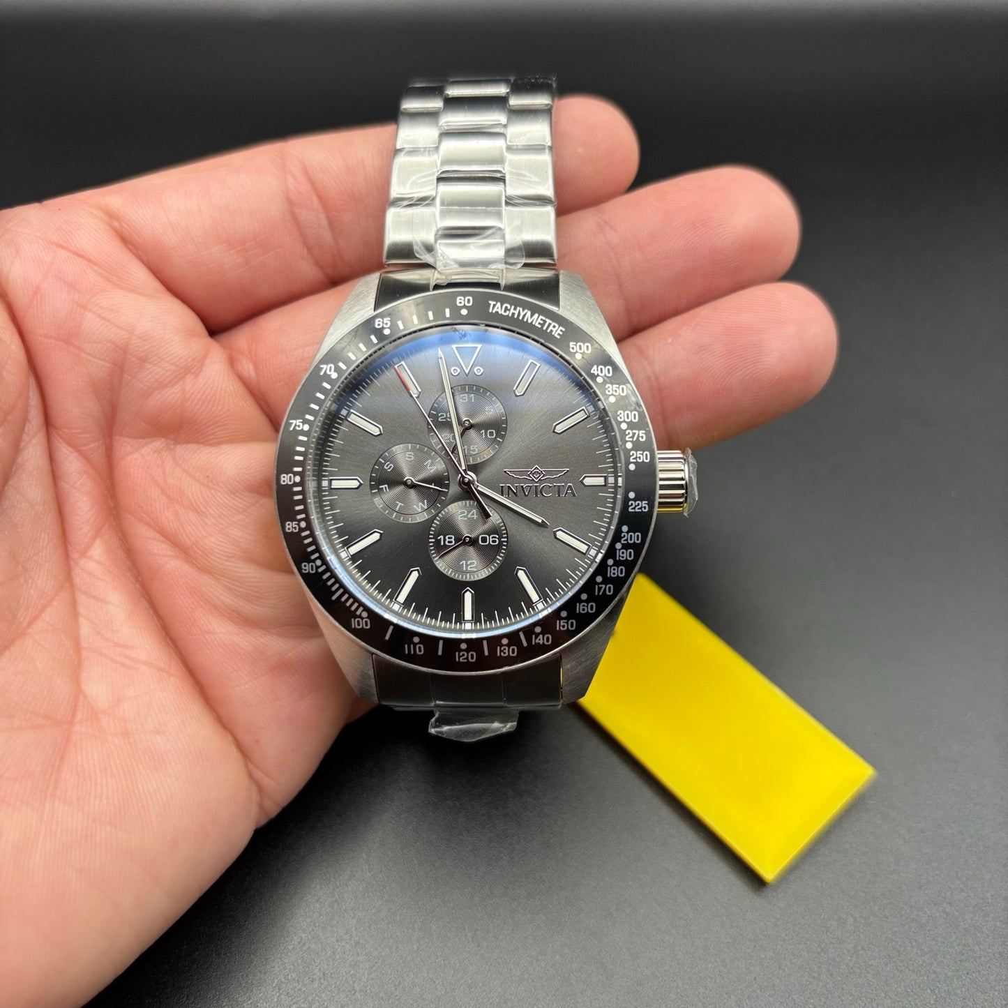 Invicta Aviator 47592 Men’s 45mm Quartz Charcoal Dial SS Bracelet 100M NIBWT