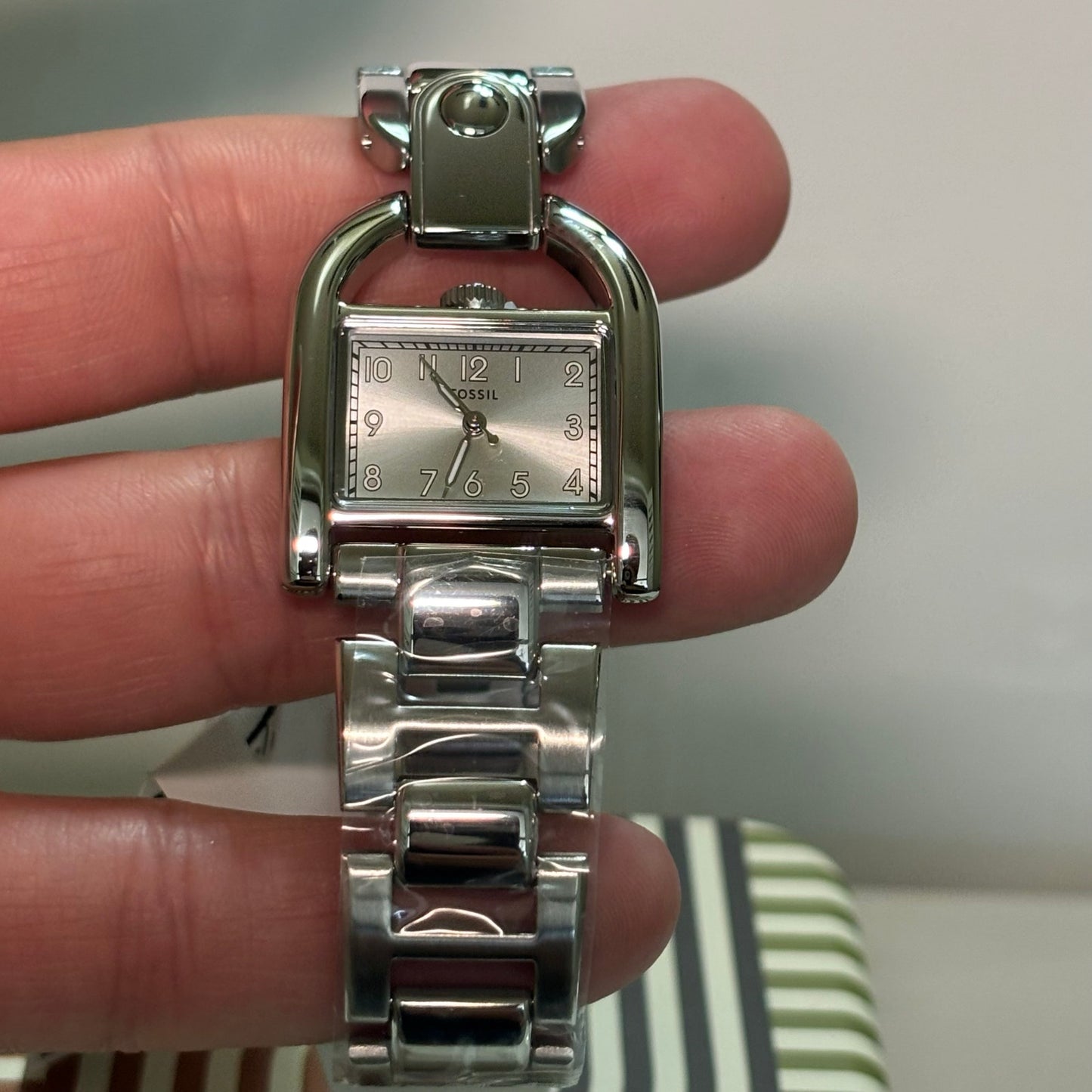 Fossil Harwell ES5326 Womens Quartz Watch 28mm Rectangular Stainless Steel Bracelet Silver Dial 3ATM Water Resistant