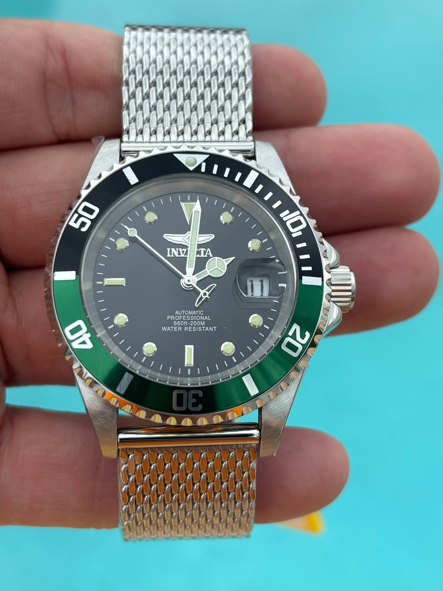 Invicta Pro Diver 48072 “Sprite” — Automatic 40mm Diver • Exhibition Back • 200M WR • Stainless Steel • Free Shipping