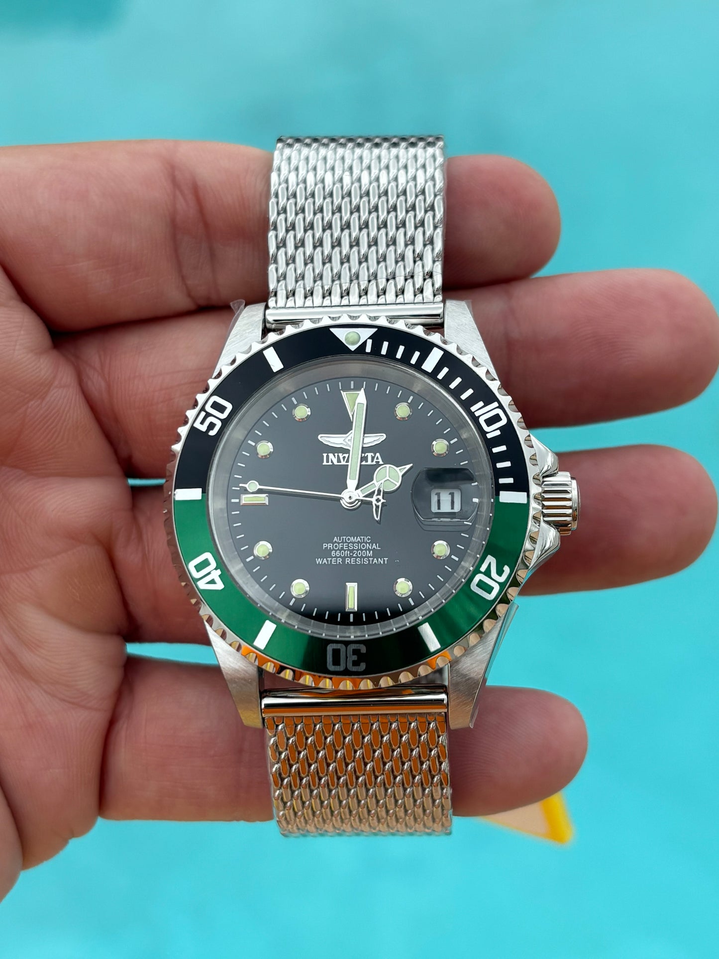 Invicta Pro Diver 48072 “Sprite” — Automatic 40mm Diver • Exhibition Back • 200M WR • Stainless Steel • Free Shipping