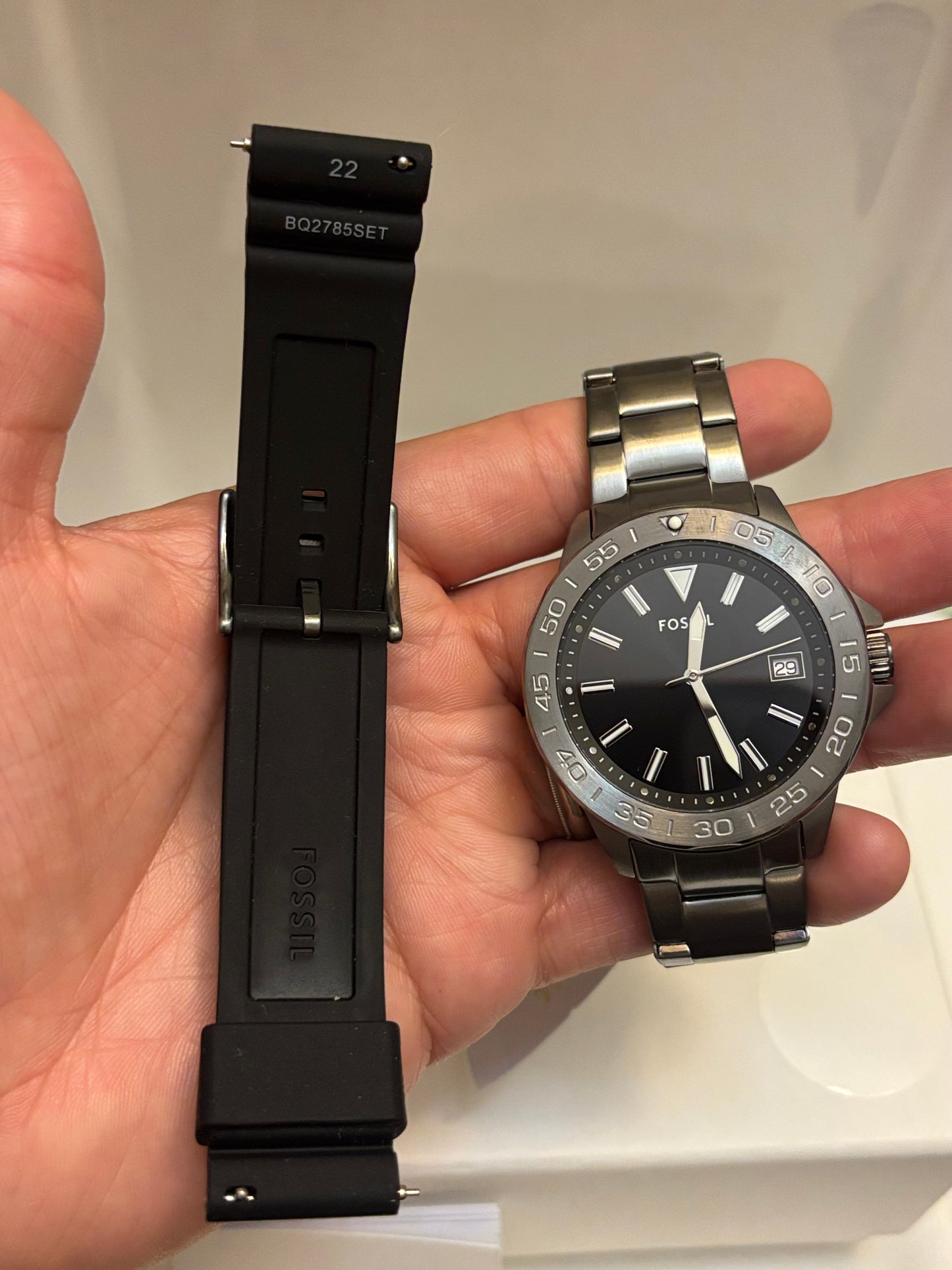 Fossil Bannon BQ2785SET Watch + Extra Strap Box Set — Smoke Stainless — Free Shipping