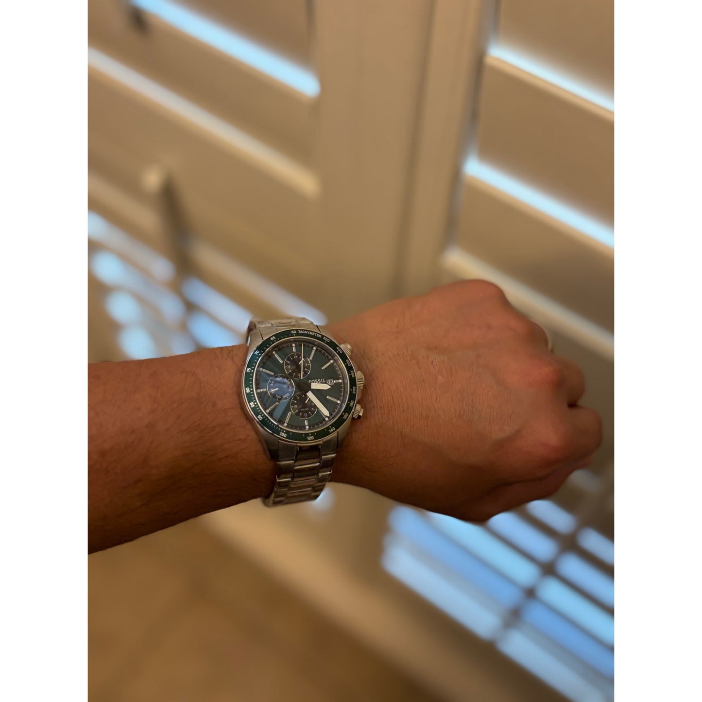 Fossil Men’s Watch Autocross BQ2878 – Green Sunray Dial, Stainless Bracelet, 42 mm