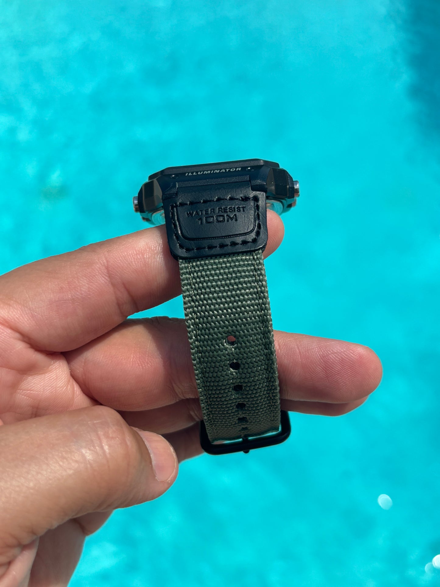 Modded Casio AE1200WH-1A “Cigar Edition” – Green Nylon Strap, Two-Tone Gel Filter & Handmade Emblem
