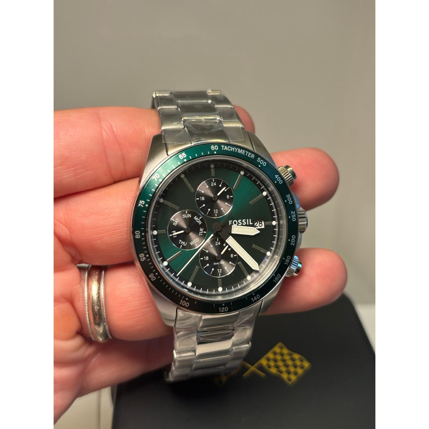 Fossil Men’s Watch Autocross BQ2878 – Green Sunray Dial, Stainless Bracelet, 42 mm