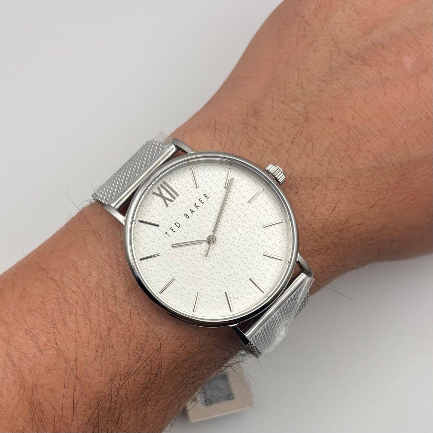 Ted Baker Phylipa BKPPGS217 Mens 43mm Silver Mesh White Dial Quartz. NIBWT