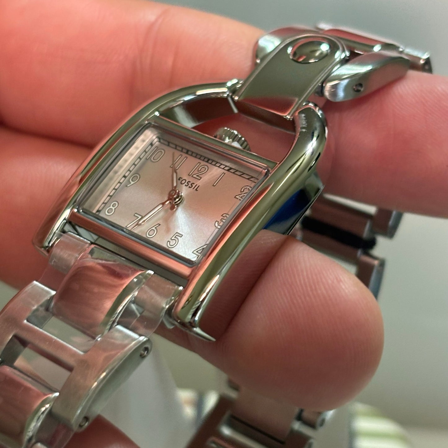 Fossil Harwell ES5326 Womens Quartz Watch 28mm Rectangular Stainless Steel Bracelet Silver Dial 3ATM Water Resistant