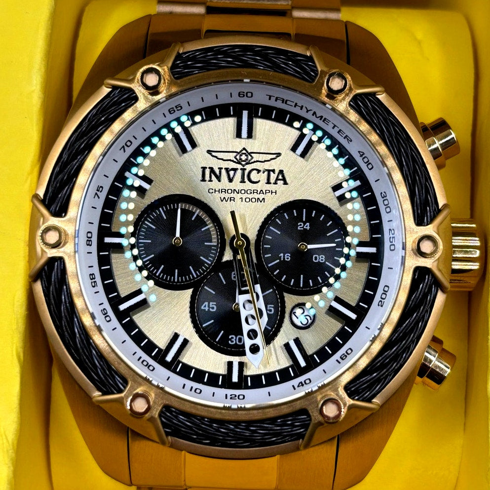 Invicta 31439 Bolt Chronograph Gold Tone 52mm Men's Watch Rare NIB