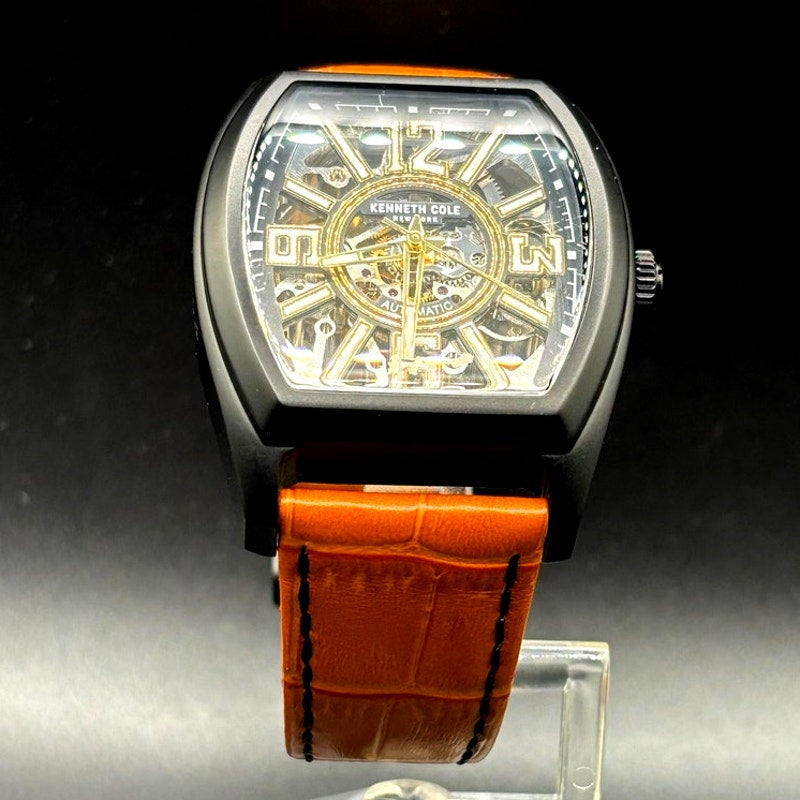 Kenneth Cole KC51083004 Automatic Skeleton Tonneau Leather Strap Men’s Watch