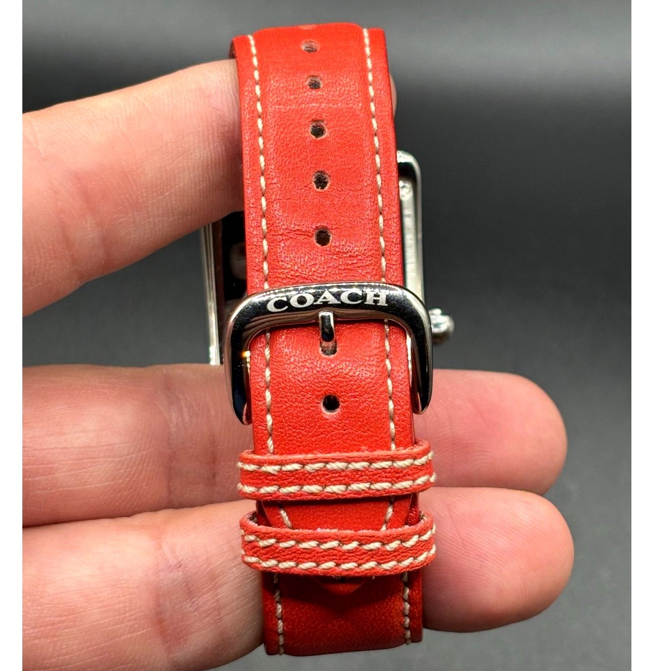 Coach Lexie CA.16.2.14.0384 Swiss Quartz Bright Orange Leather Tank Watch