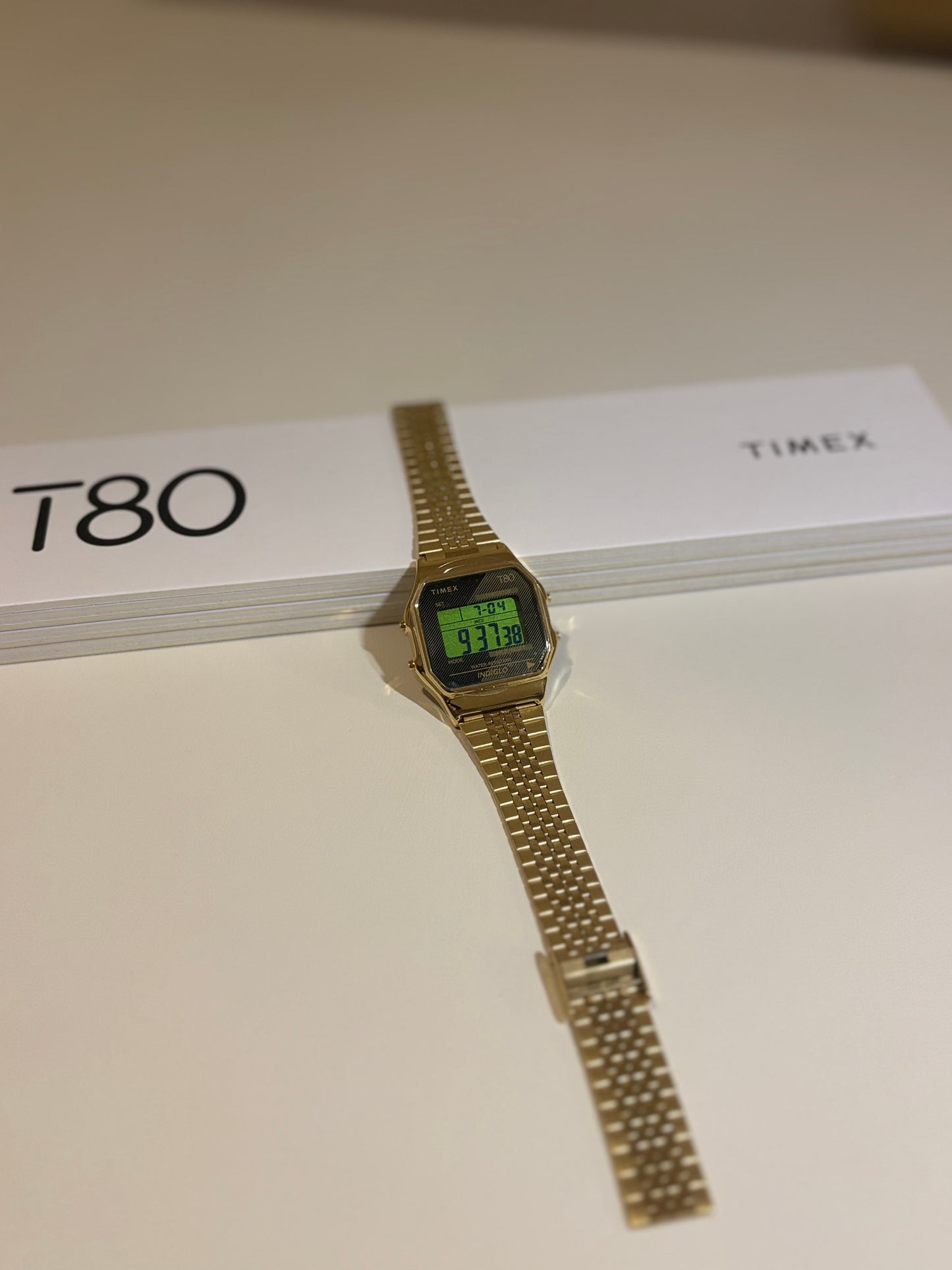 Timex T80 Retro Digital Watch – Gold-Tone Stainless Steel Bracelet – Model TW2V18900 YB – Brand New