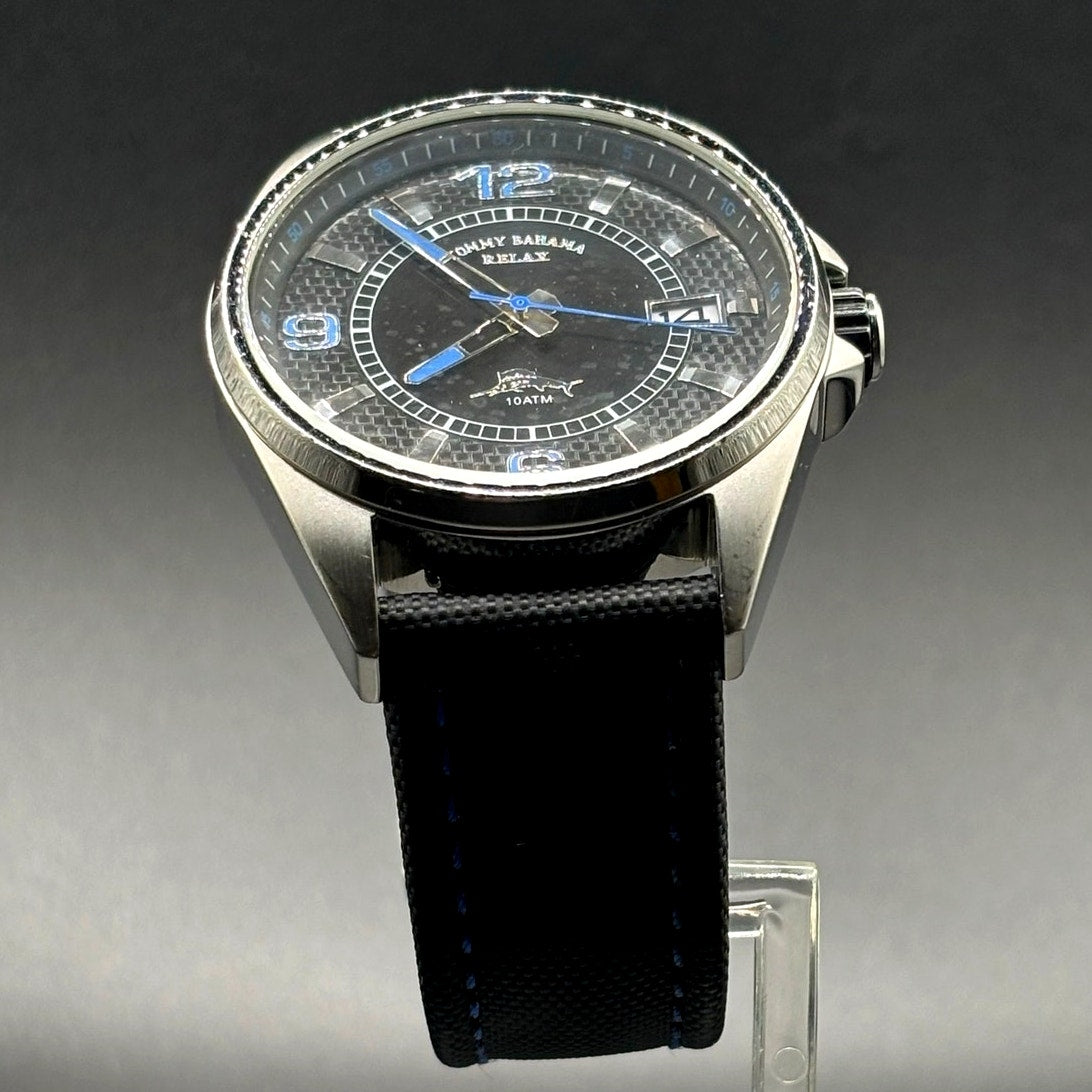Tommy Bahama Relax RLX1107 Blue Black Dial Carbon Fiber Strap 43mm Men's Watch