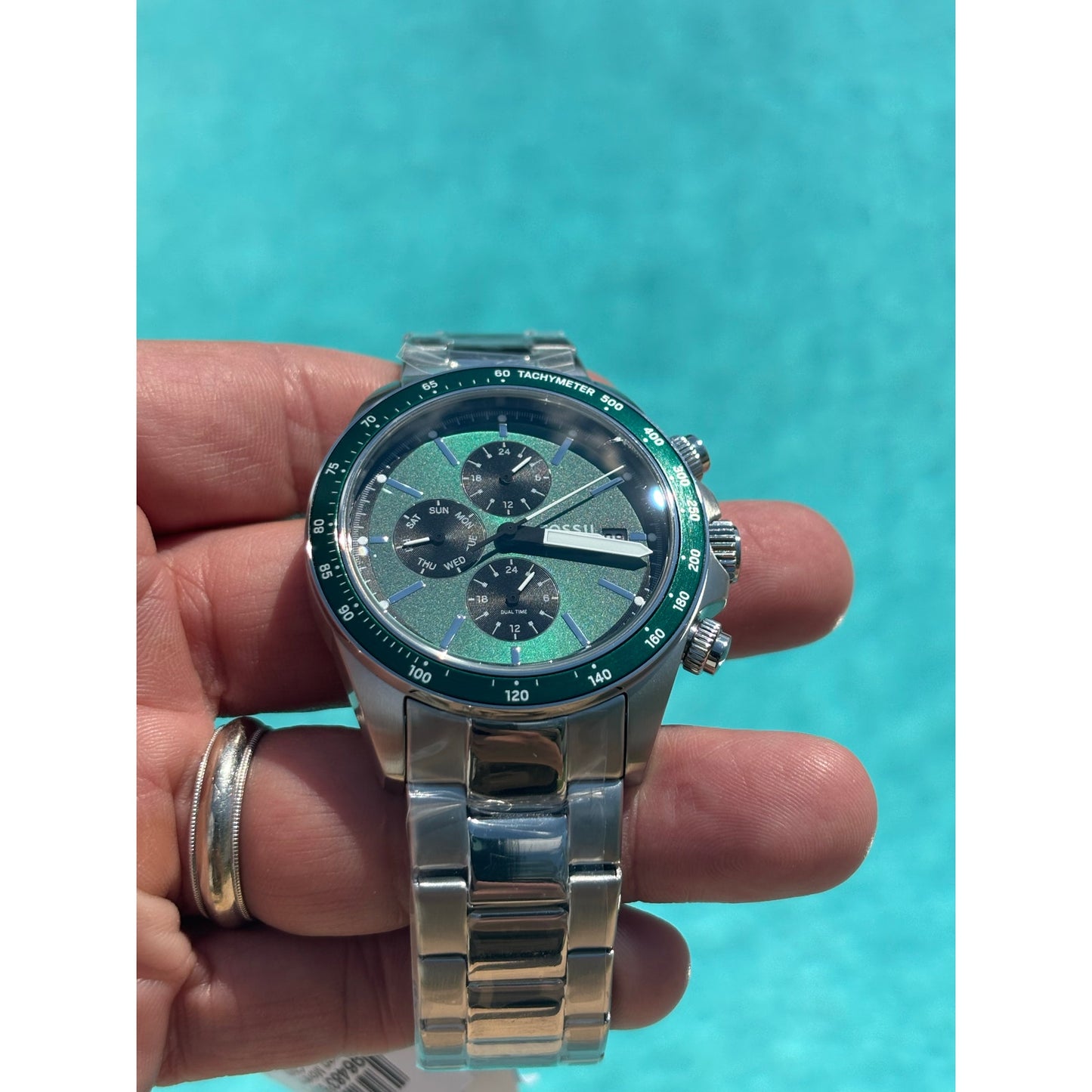 Fossil Men’s Watch Autocross BQ2878 – Green Sunray Dial, Stainless Bracelet, 42 mm