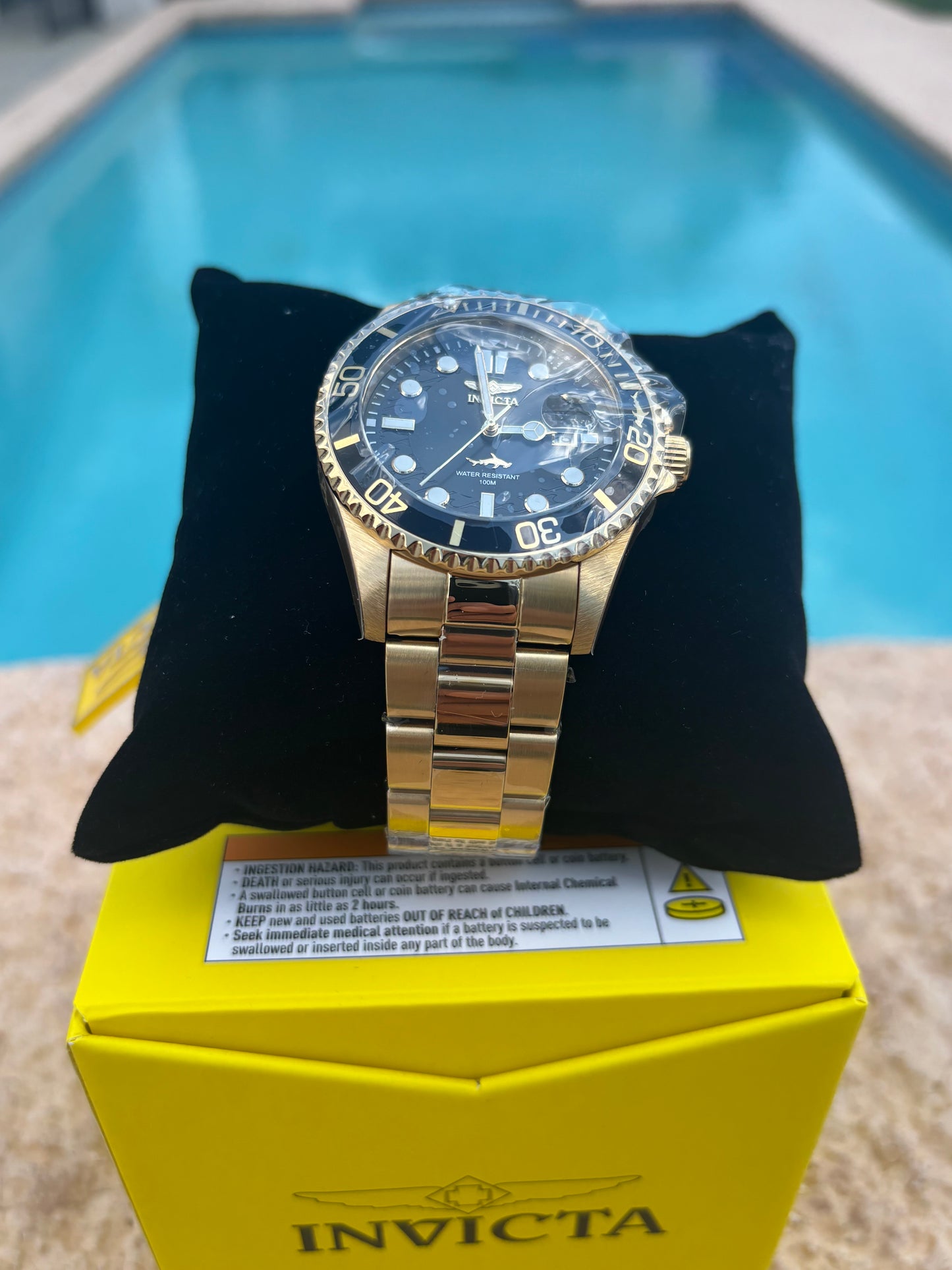 Invicta Pro Diver Men’s Watch – 43mm, Gold-Tone Stainless Steel, Black Dial (30026)