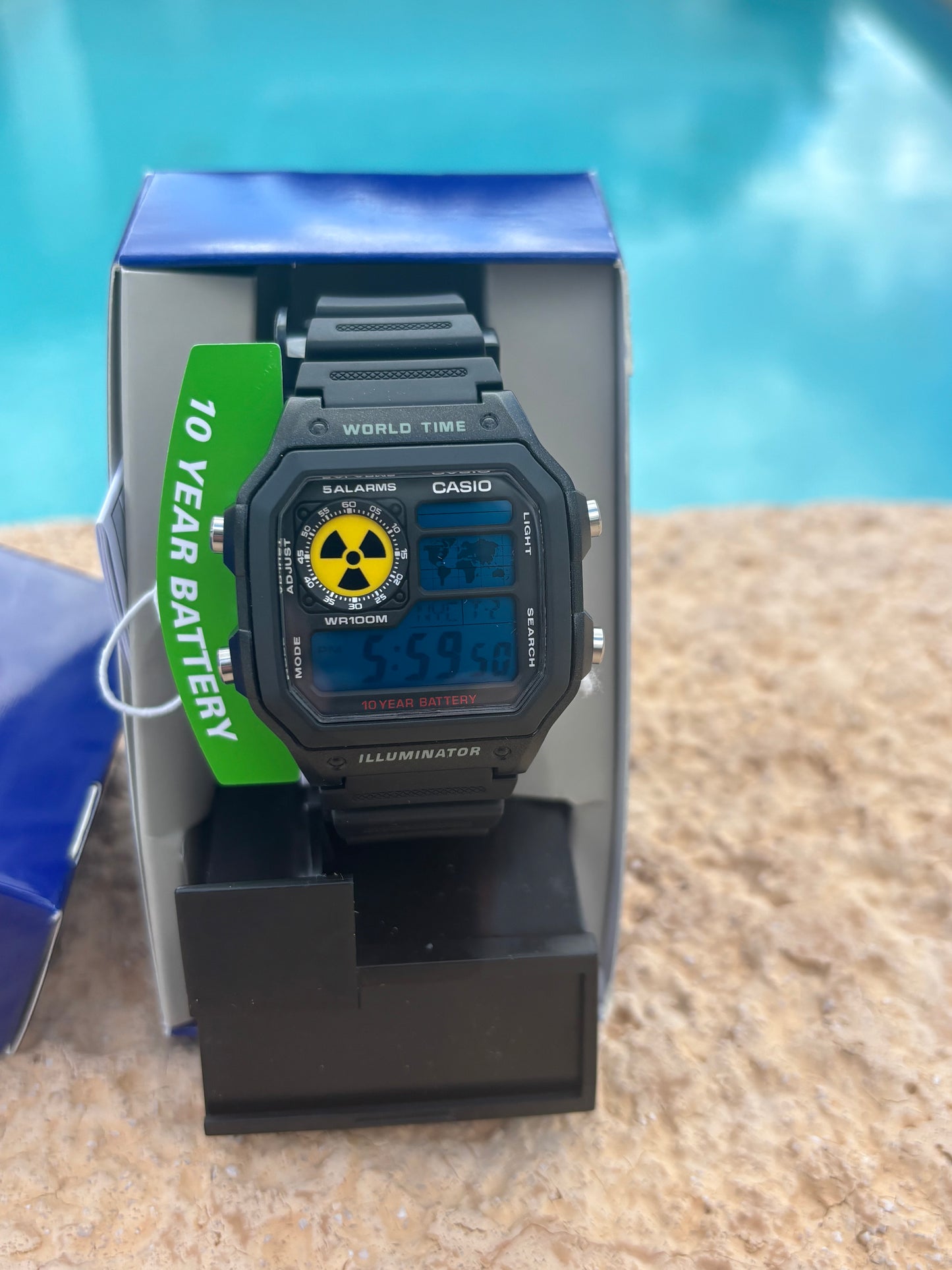 Casio AE1200 Mod Nuclear Dial Blue Filter Retro Digital Watch