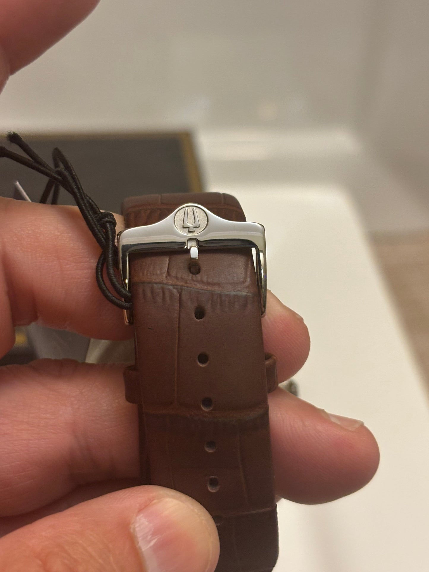 Bulova Classic 96A184 Men’s Black Dial Roman Numeral Brown Leather Watch