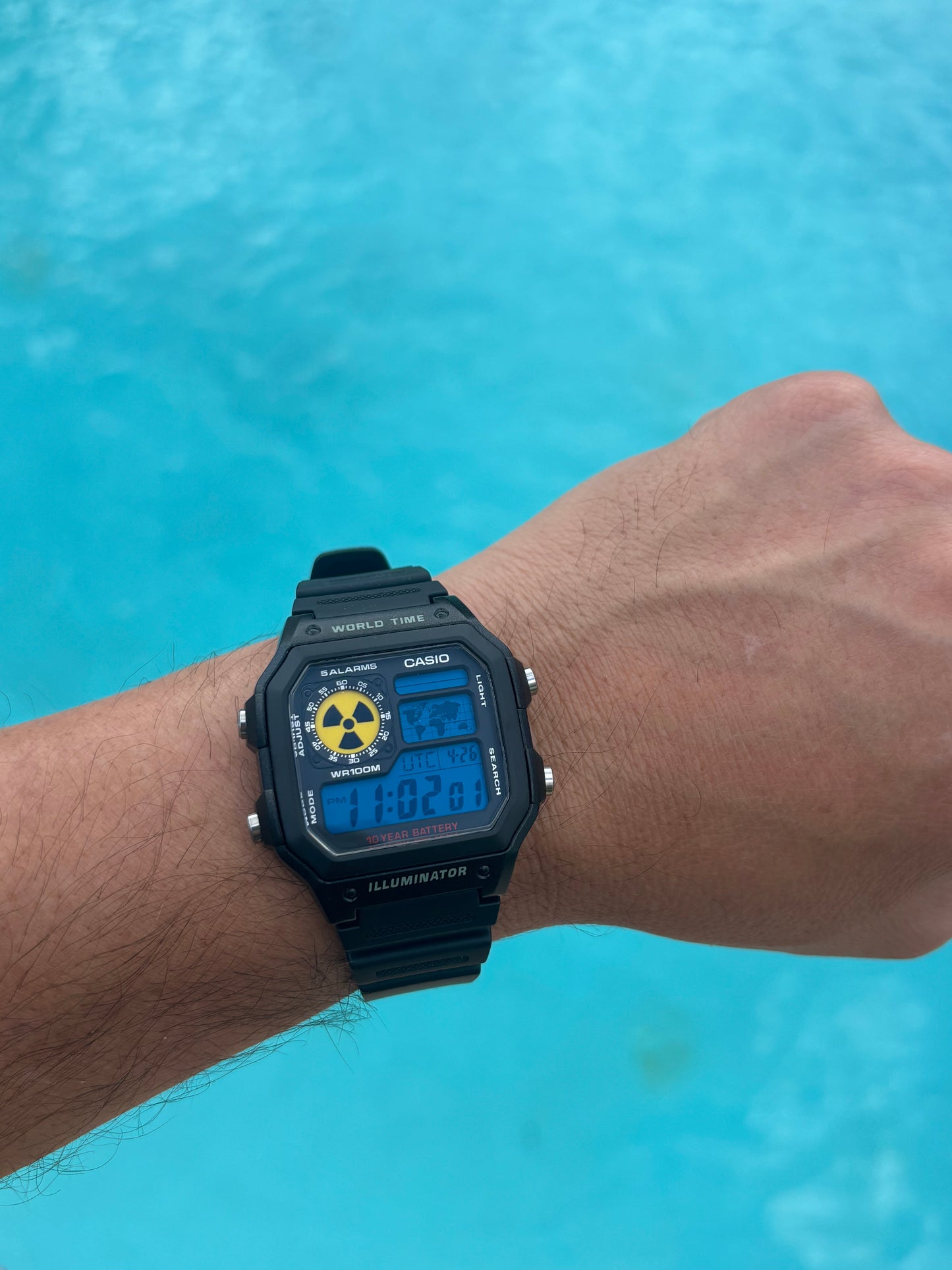 Casio AE1200 Mod Nuclear Dial Blue Filter Retro Digital Watch