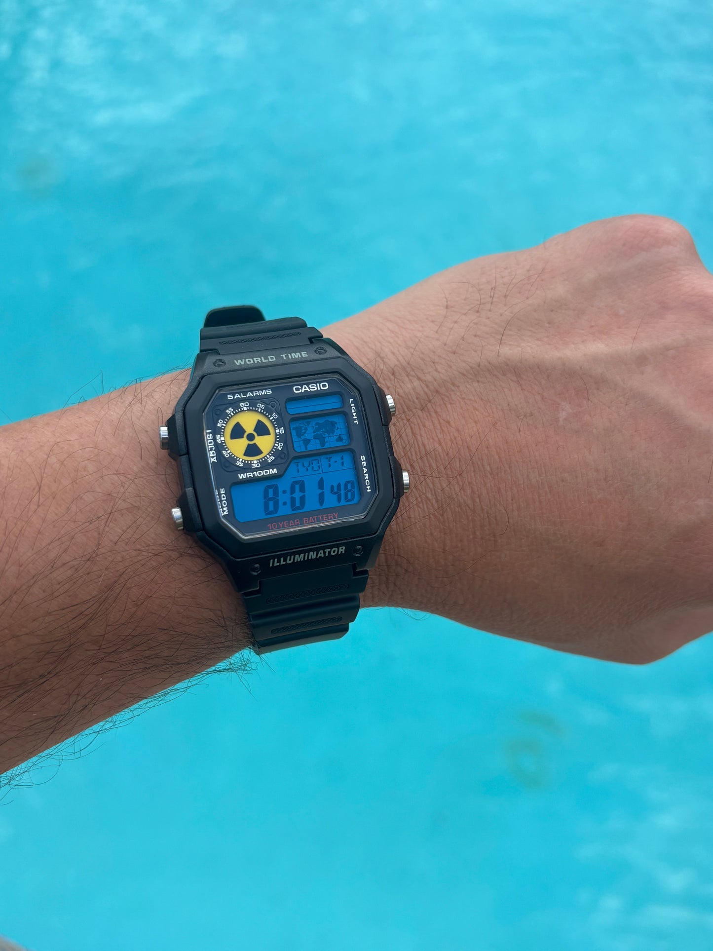 Casio AE1200 Mod Nuclear Dial Blue Filter Retro Digital Watch