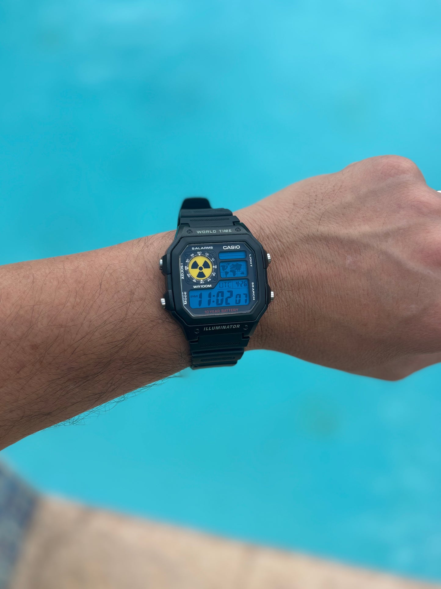 Casio AE1200 Mod Nuclear Dial Blue Filter Retro Digital Watch