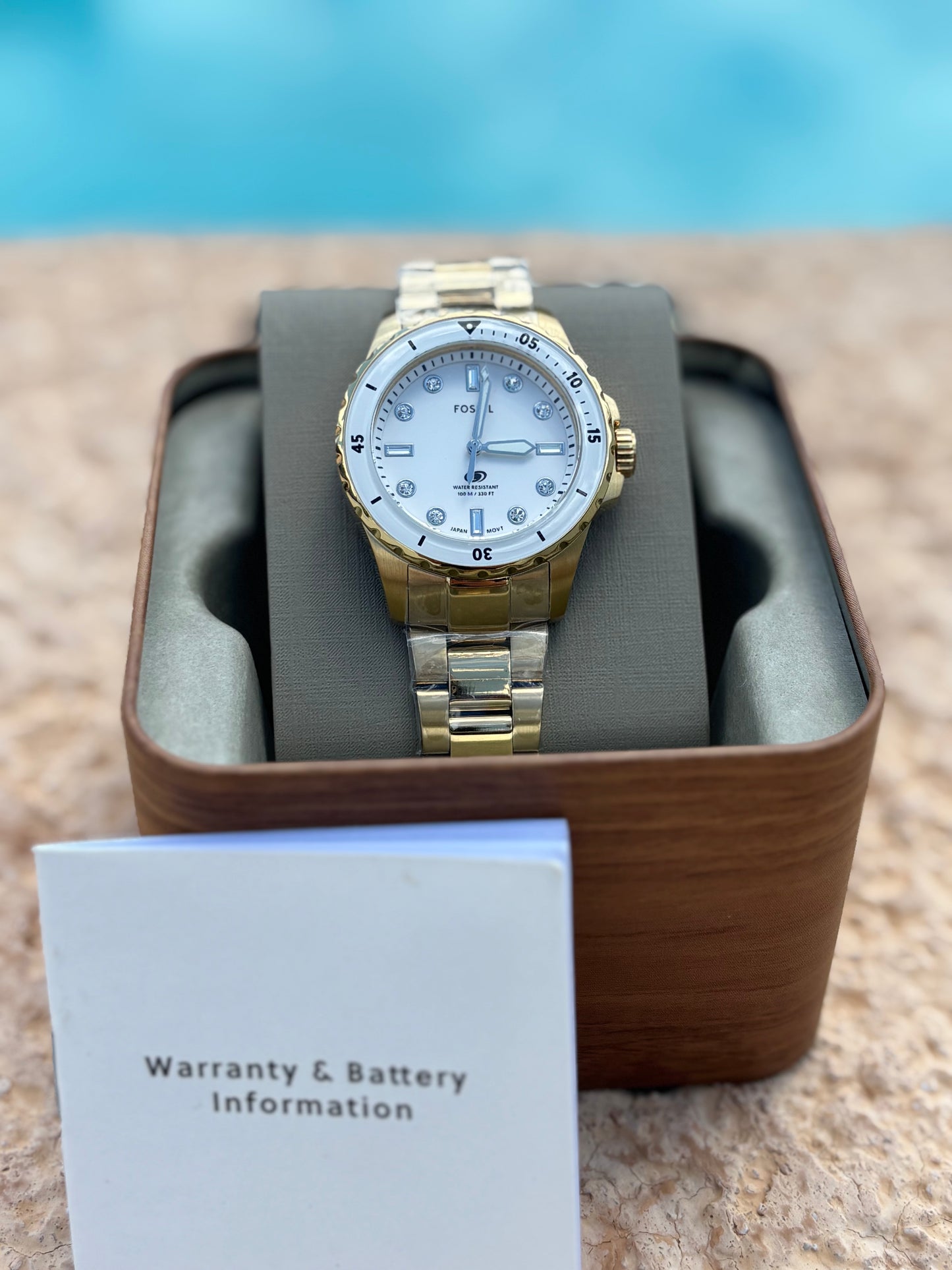 Fossil Blue Dive Women’s Gold Stainless Steel 36mm White Dial Watch ES5350