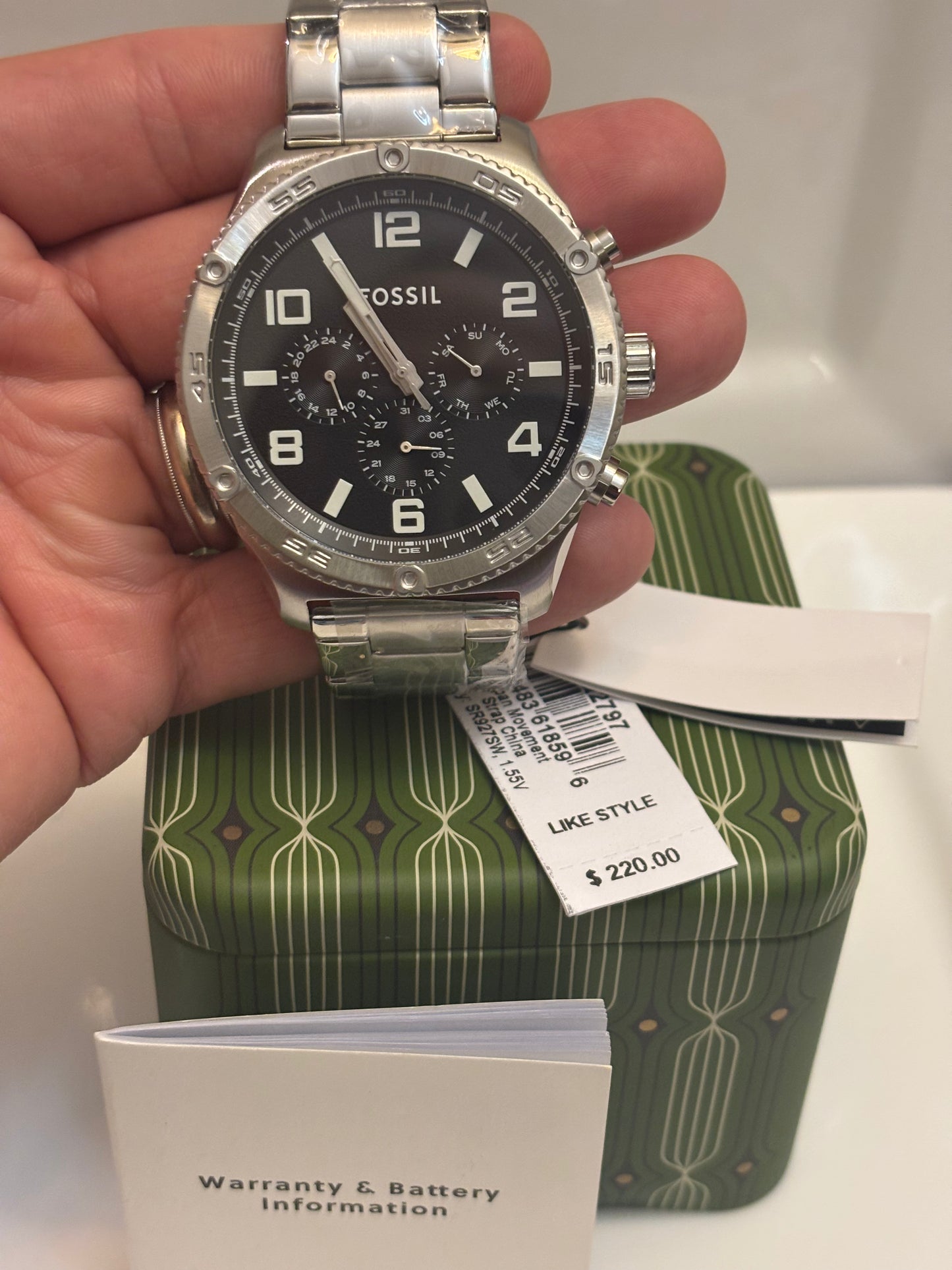 Fossil Brox BQ2797 Men’s Multifunction Watch • 50mm Black Dial • Stainless Steel • Free Shipping
