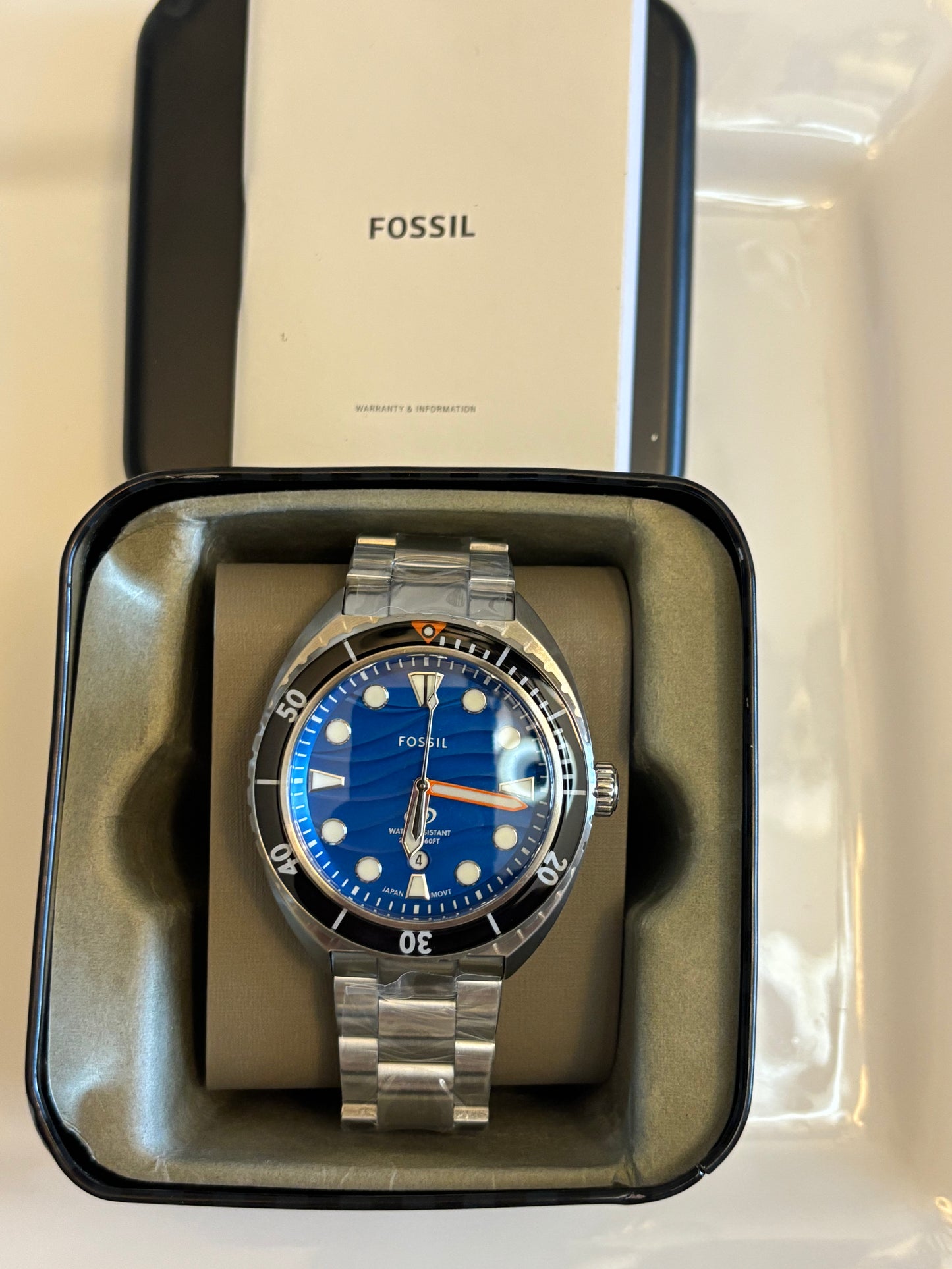 Fossil Breaker FS6064 – Blue Dial 42mm Dive-Style Watch • Free Shipping