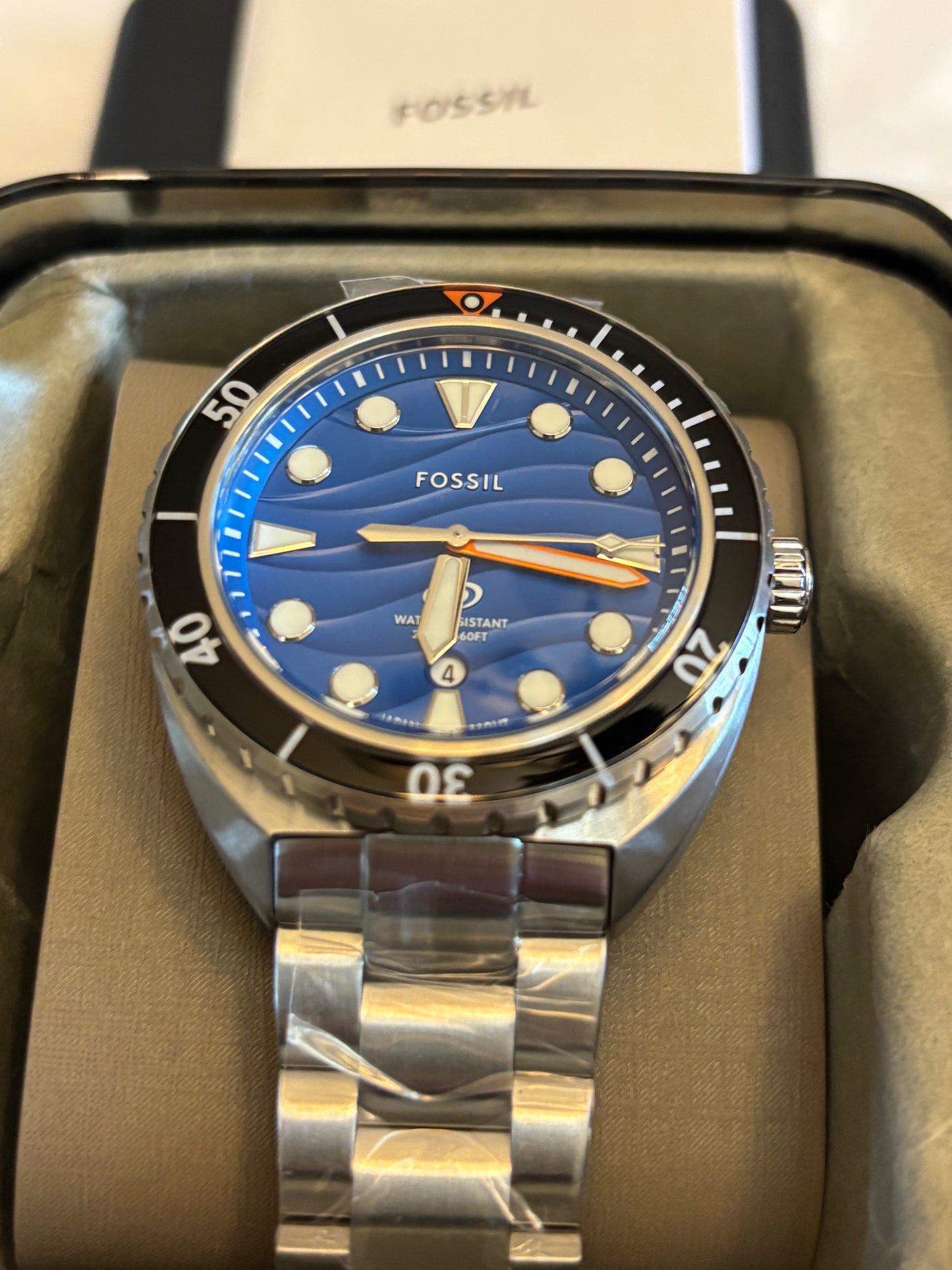 Fossil Breaker FS6064 – Blue Dial 42mm Dive-Style Watch • Free Shipping